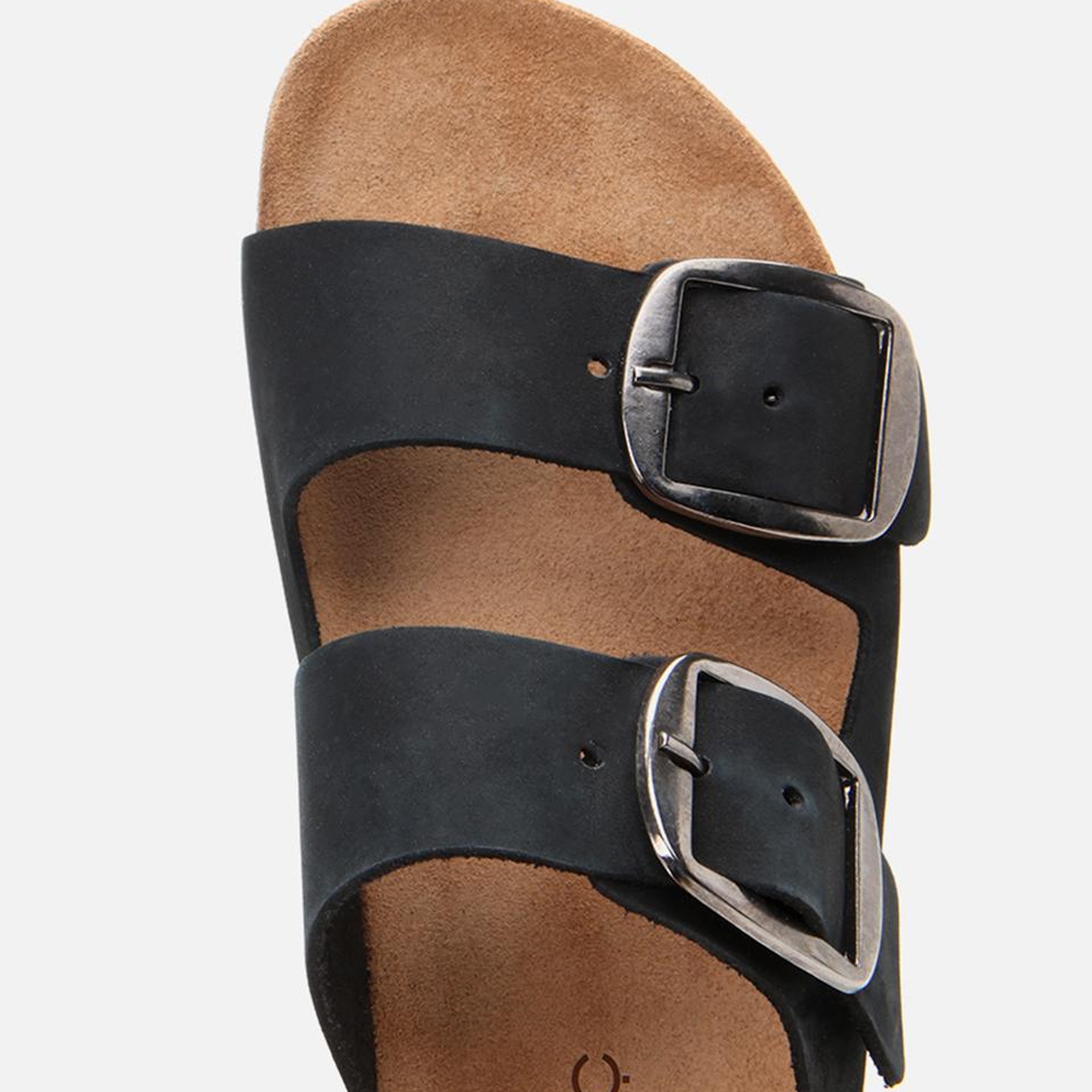 Kadın Nubuk Deri Siyah Kemerli Düz Terlik