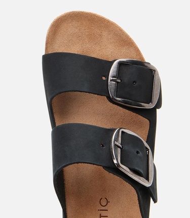  Kadın Nubuk Deri Siyah Kemerli Düz Terlik