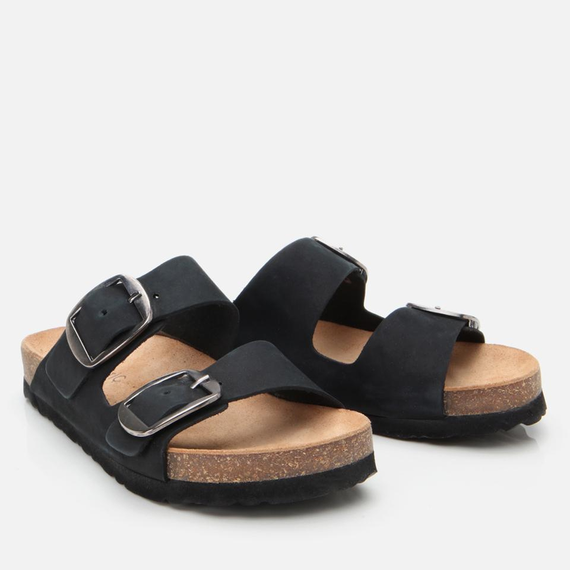 Kadın Nubuk Deri Siyah Kemerli Düz Terlik