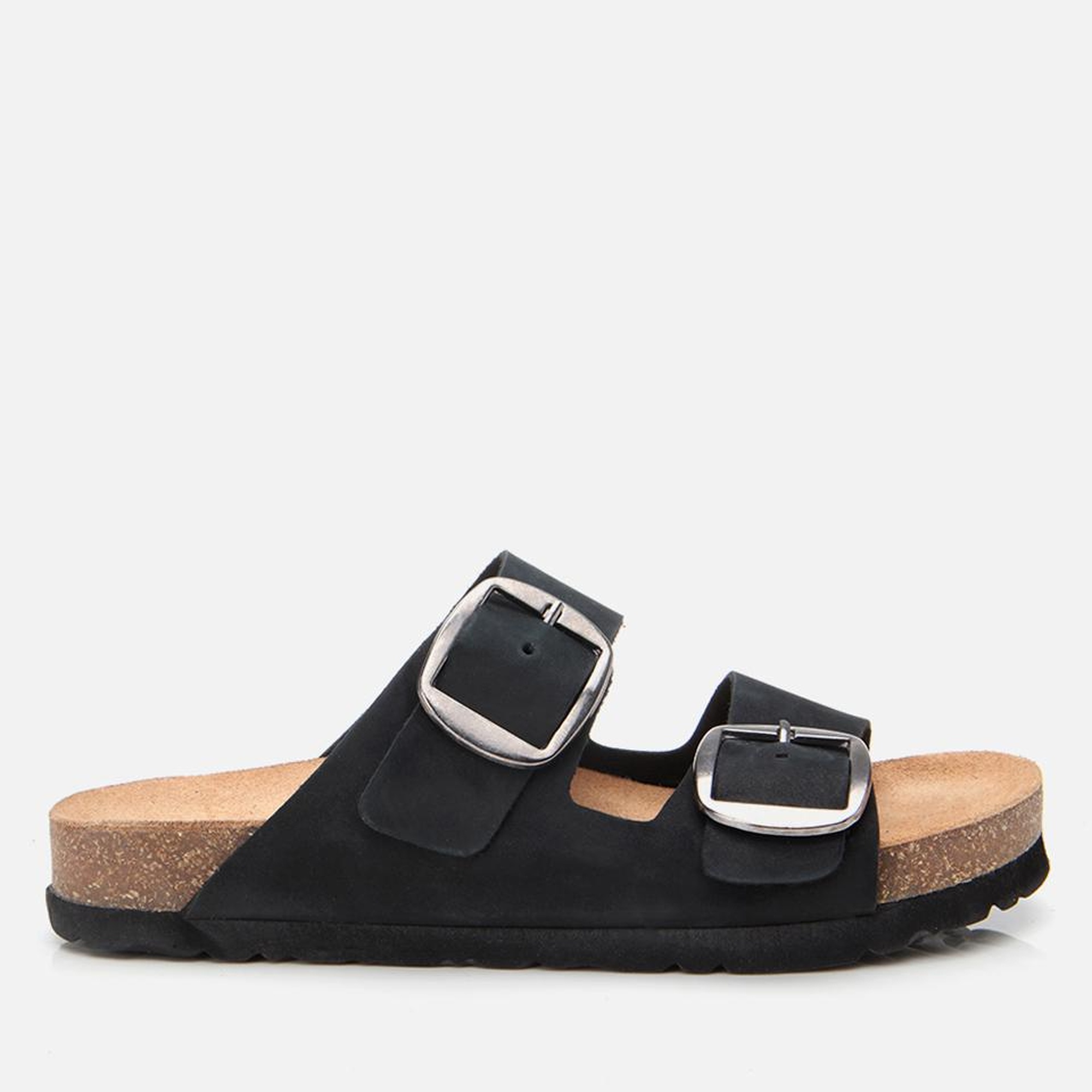 Kadın Nubuk Deri Siyah Kemerli Düz Terlik