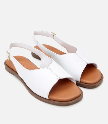  Kadın Deri Beyaz Düz Sandalet