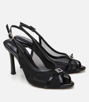  Kadın Siyah Transparan Detaylı Topuklu Sandalet