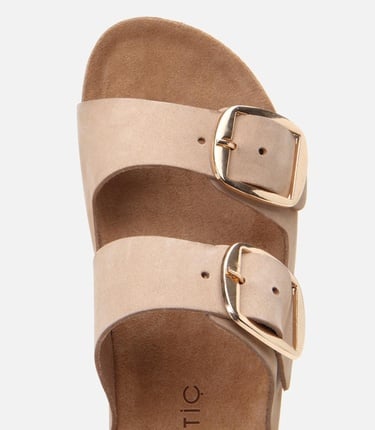  Kadın Nubuk Deri Bej Kemerli Düz Terlik