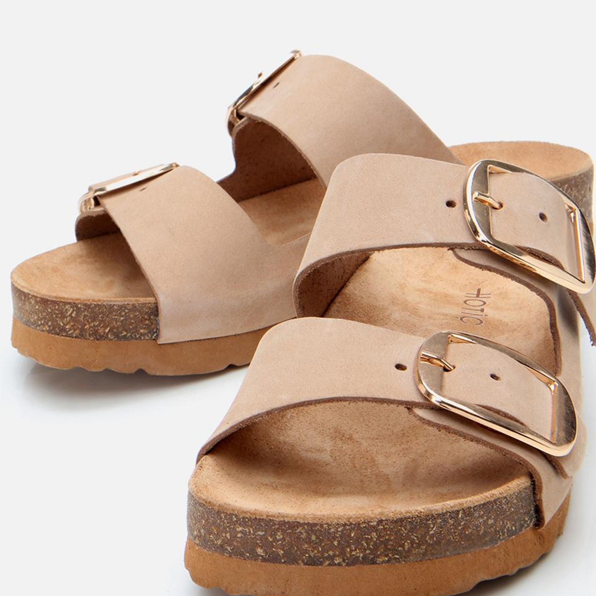 Kadın Nubuk Deri Bej Kemerli Düz Terlik