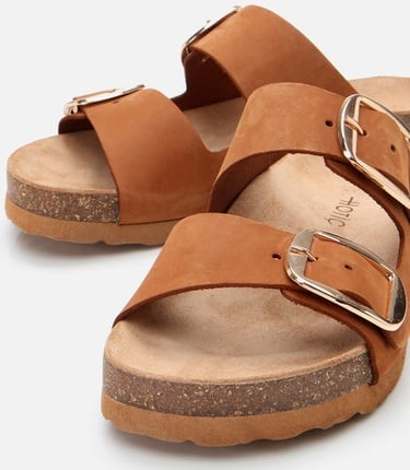  Kadın Nubuk Deri Taba Kemerli Düz Terlik