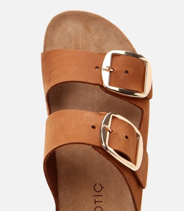  Kadın Nubuk Deri Taba Kemerli Düz Terlik