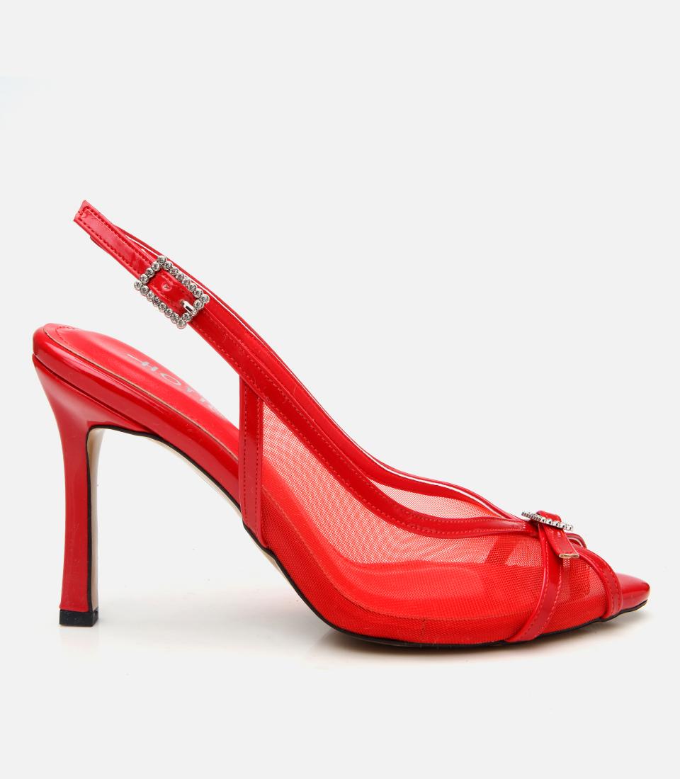  Kadın Kırmızı Transparan Detaylı Topuklu Sandalet
