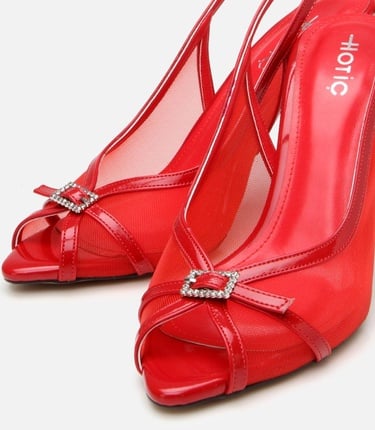  Kadın Kırmızı Transparan Detaylı Topuklu Sandalet