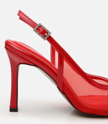  Kadın Kırmızı Transparan Detaylı Topuklu Sandalet