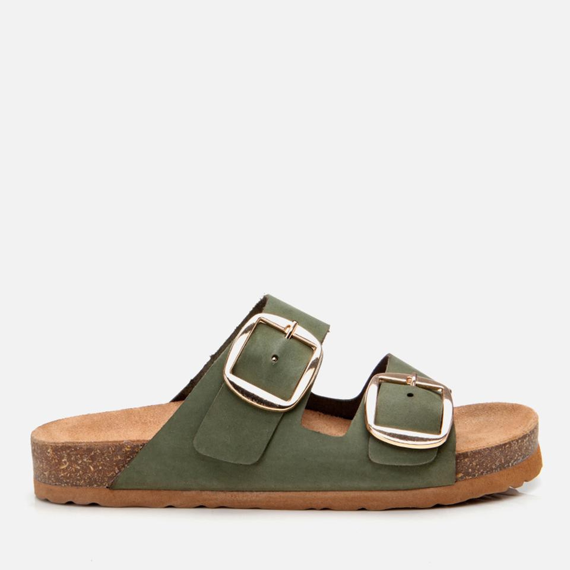 Kadın Nubuk Deri Yeşil Kemerli Düz Terlik