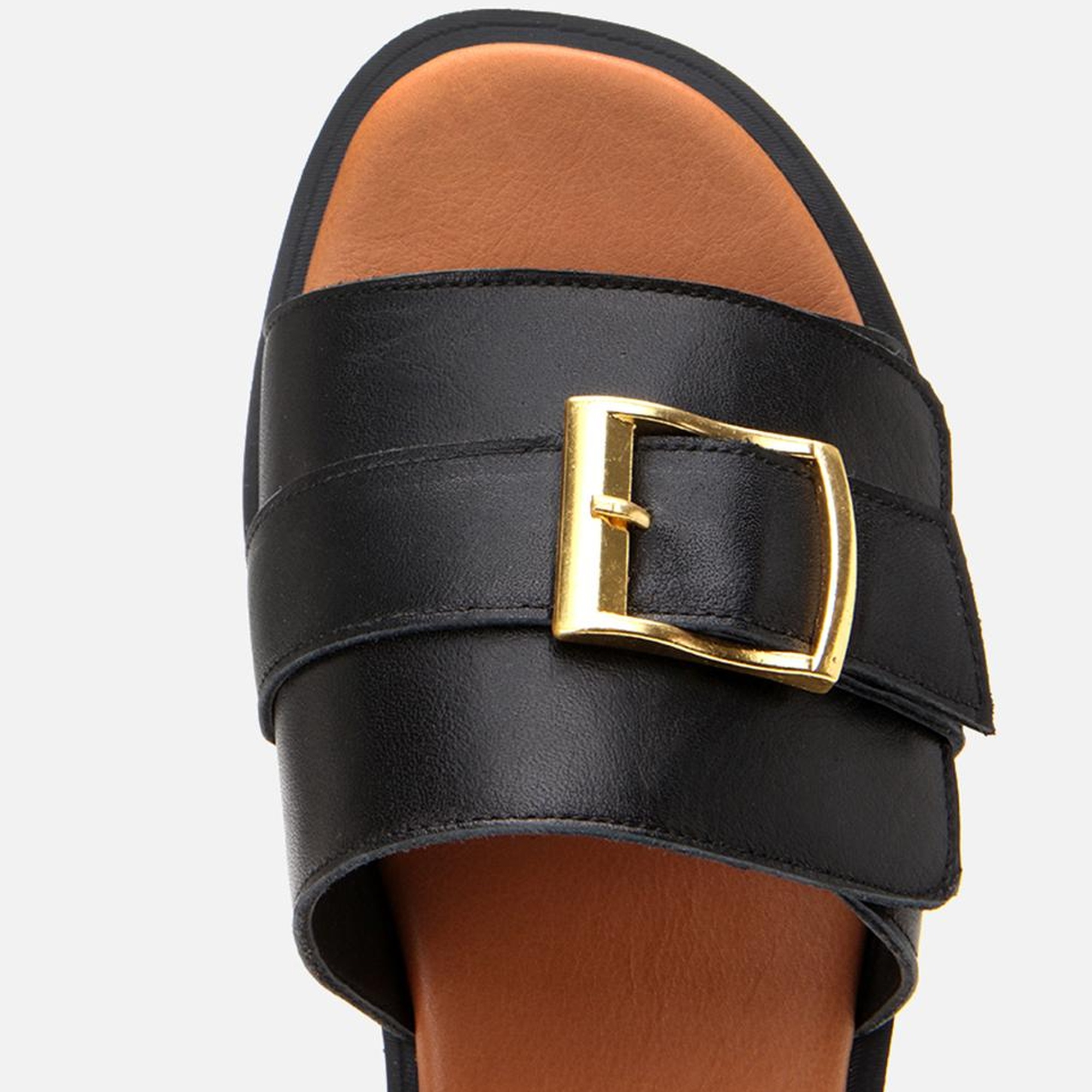 Kadın Deri Siyah Kemer Detaylı Düz Terlik