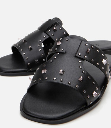  Kadın Siyah Yaya Taşlı Terlik