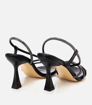  Kadın Siyah Yılan Desenli Taşlı Abiye Topuklu Sandalet