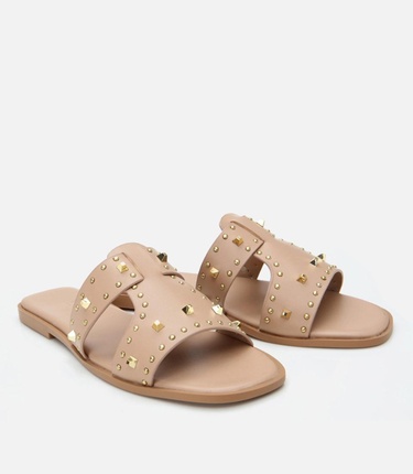  Kadın Bej Yaya Taşlı Terlik