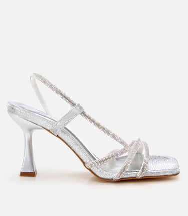  Kadın Lame Yılan Desenli Taşlı Abiye Topuklu Sandalet