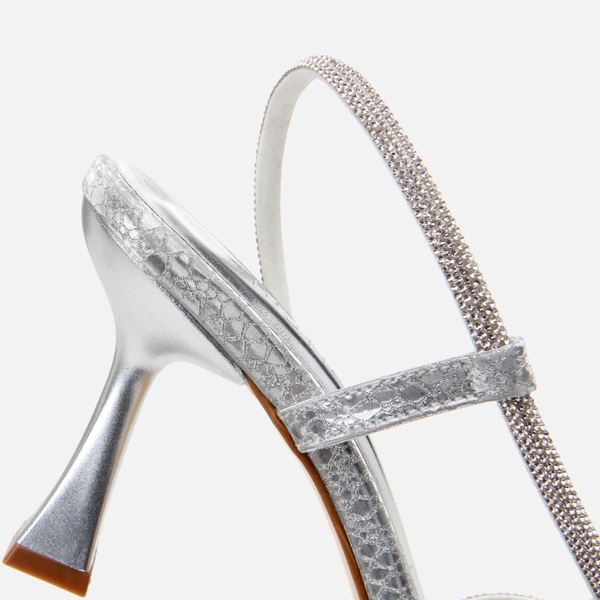 Kadın Lame Yılan Desenli Taşlı Abiye Topuklu Sandalet