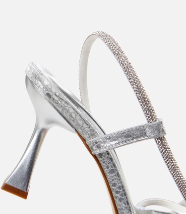  Kadın Lame Yılan Desenli Taşlı Abiye Topuklu Sandalet