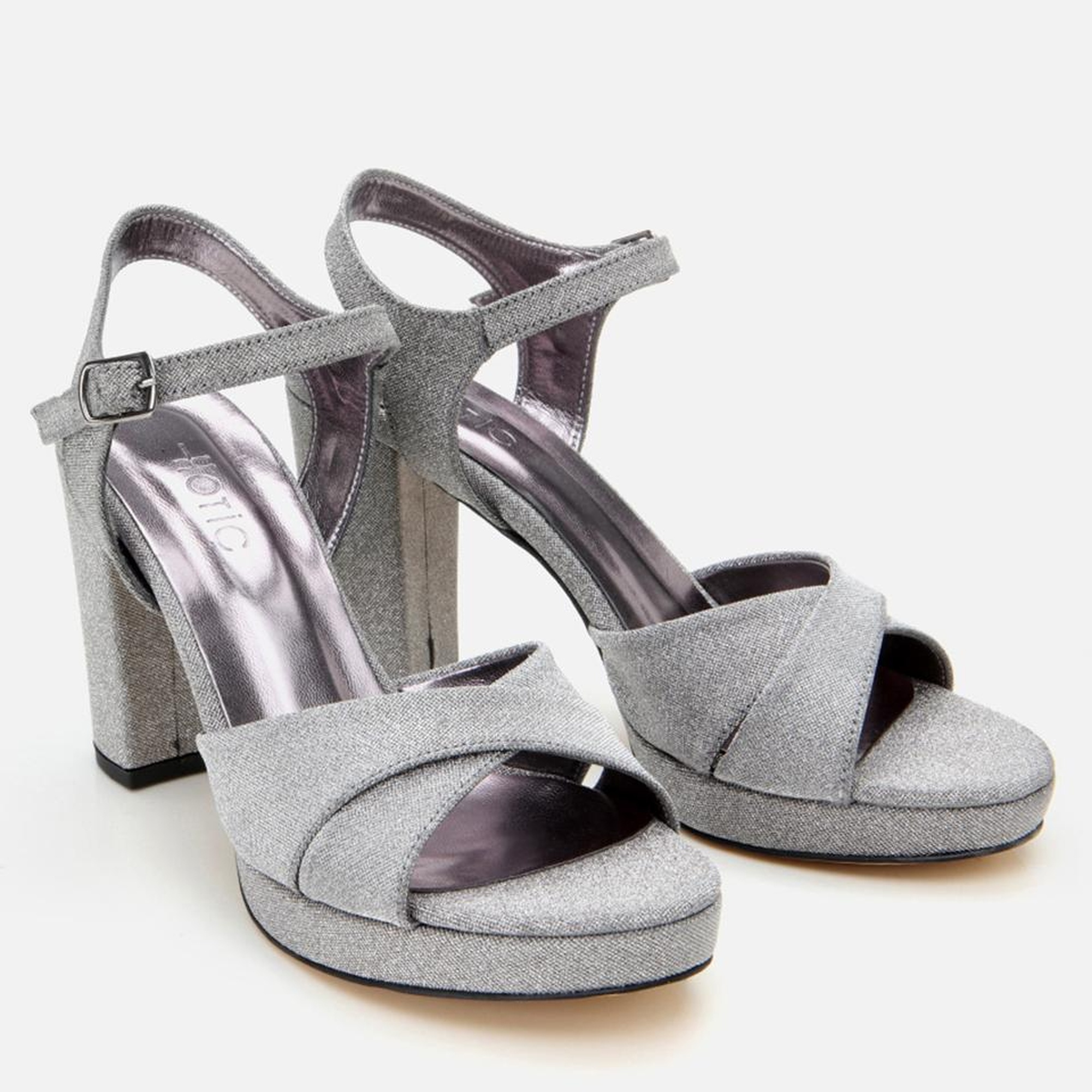 Kadın Platin Simli Abiye Yüksek Topuklu Sandalet