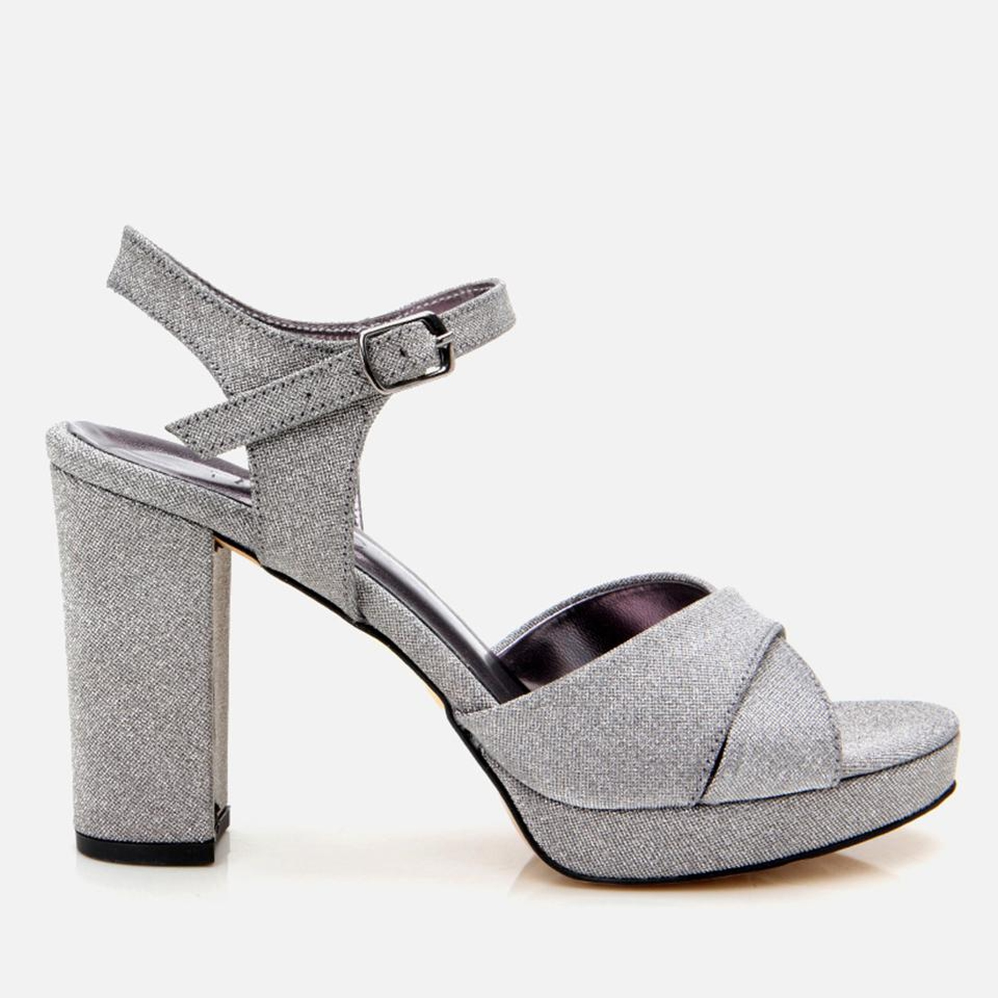 Kadın Platin Simli Abiye Yüksek Topuklu Sandalet