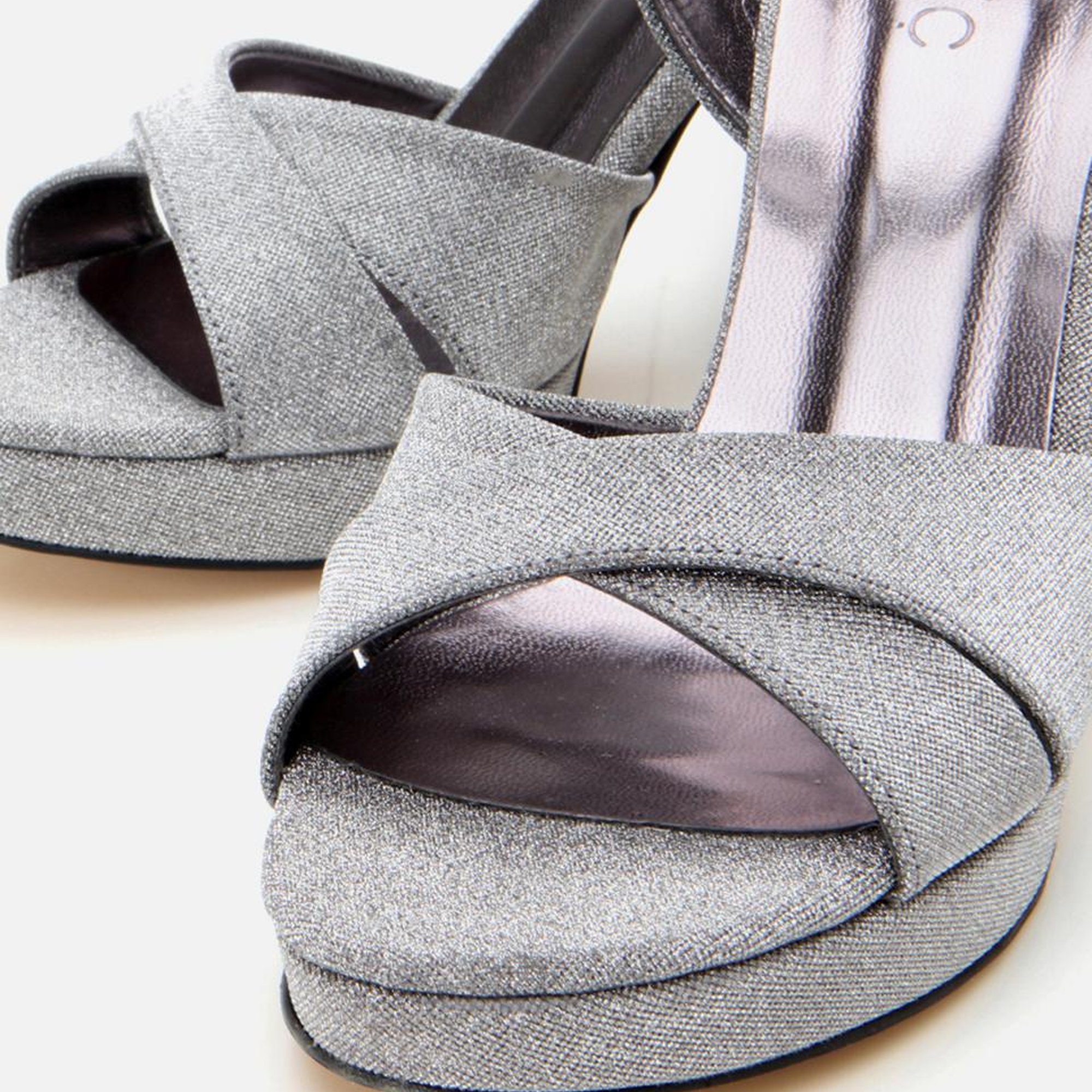 Kadın Platin Simli Abiye Yüksek Topuklu Sandalet