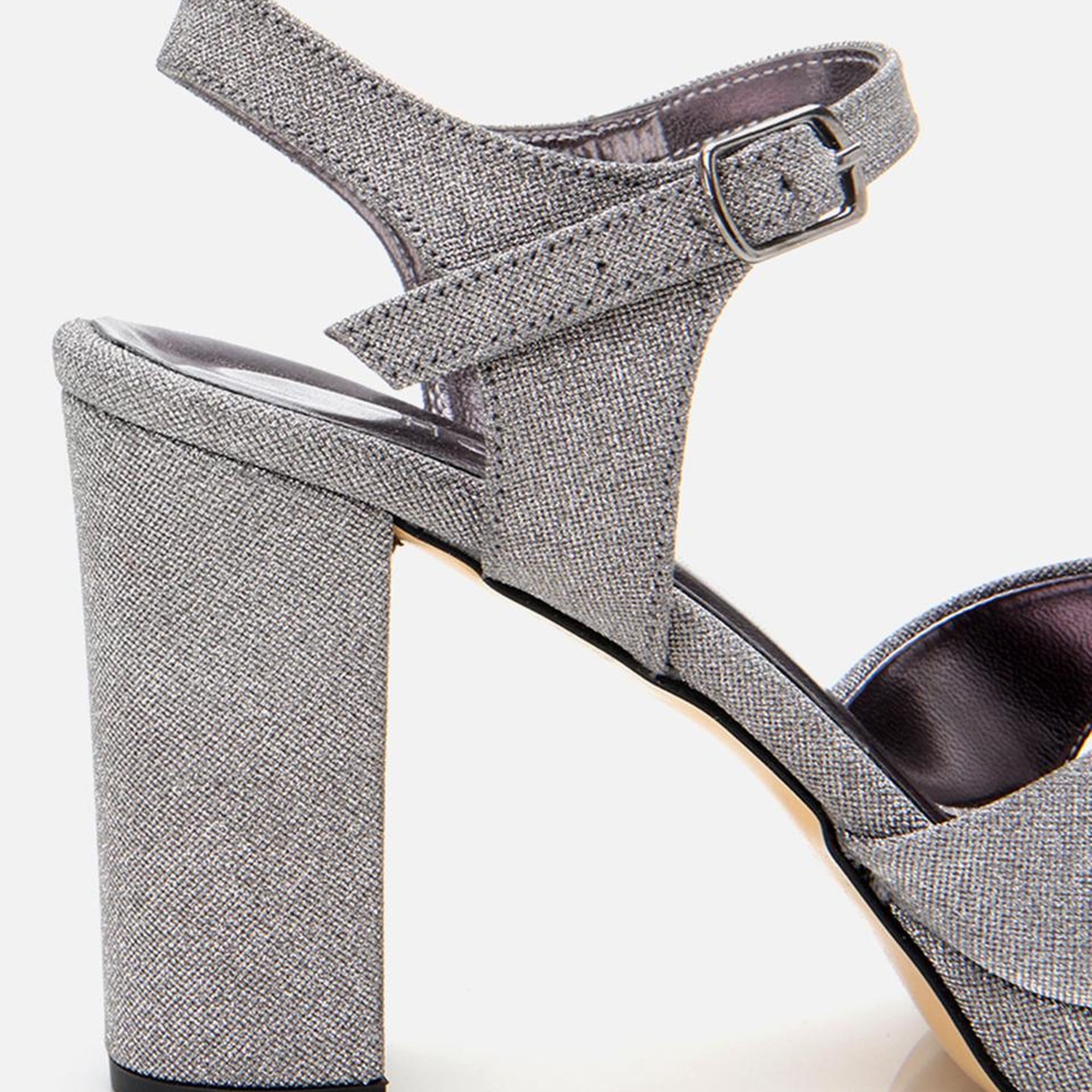 Kadın Platin Simli Abiye Yüksek Topuklu Sandalet