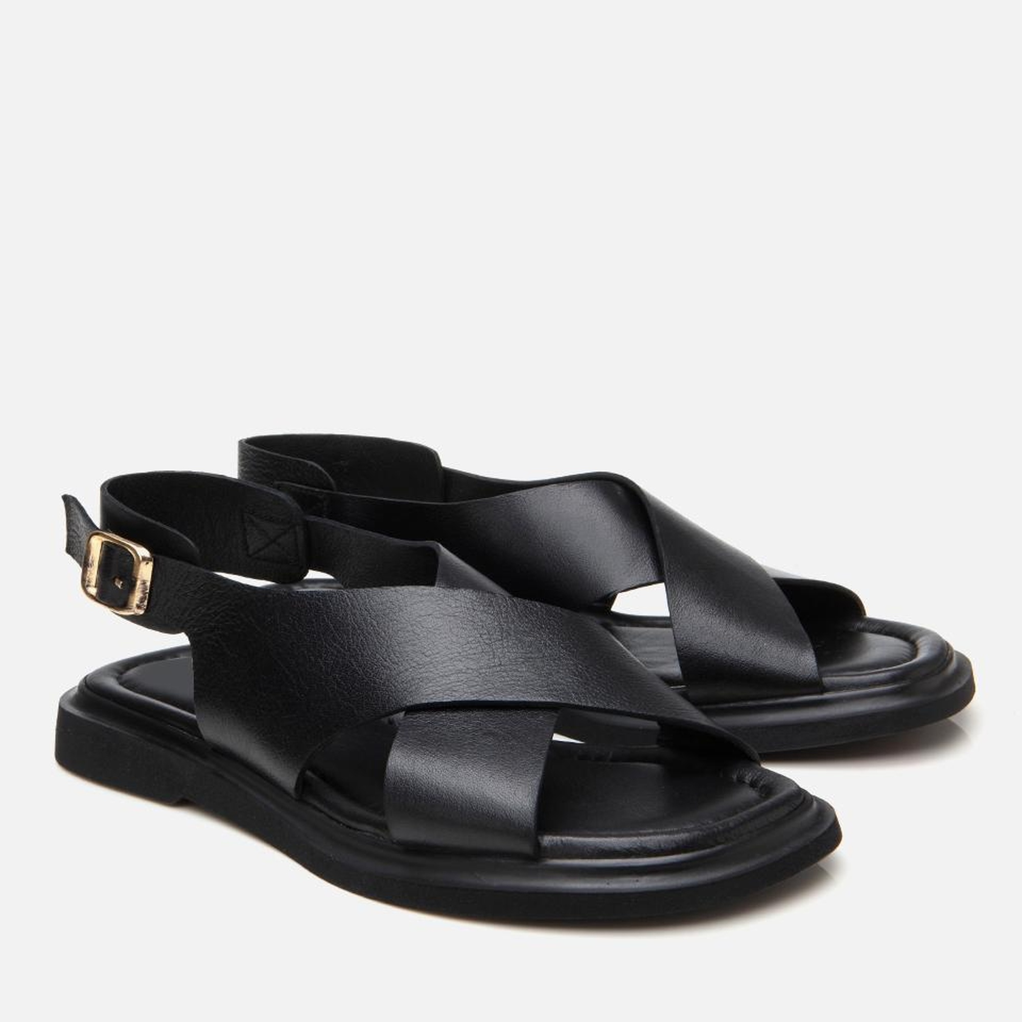 Kadın Deri Siyah Kemerli Düz Sandalet