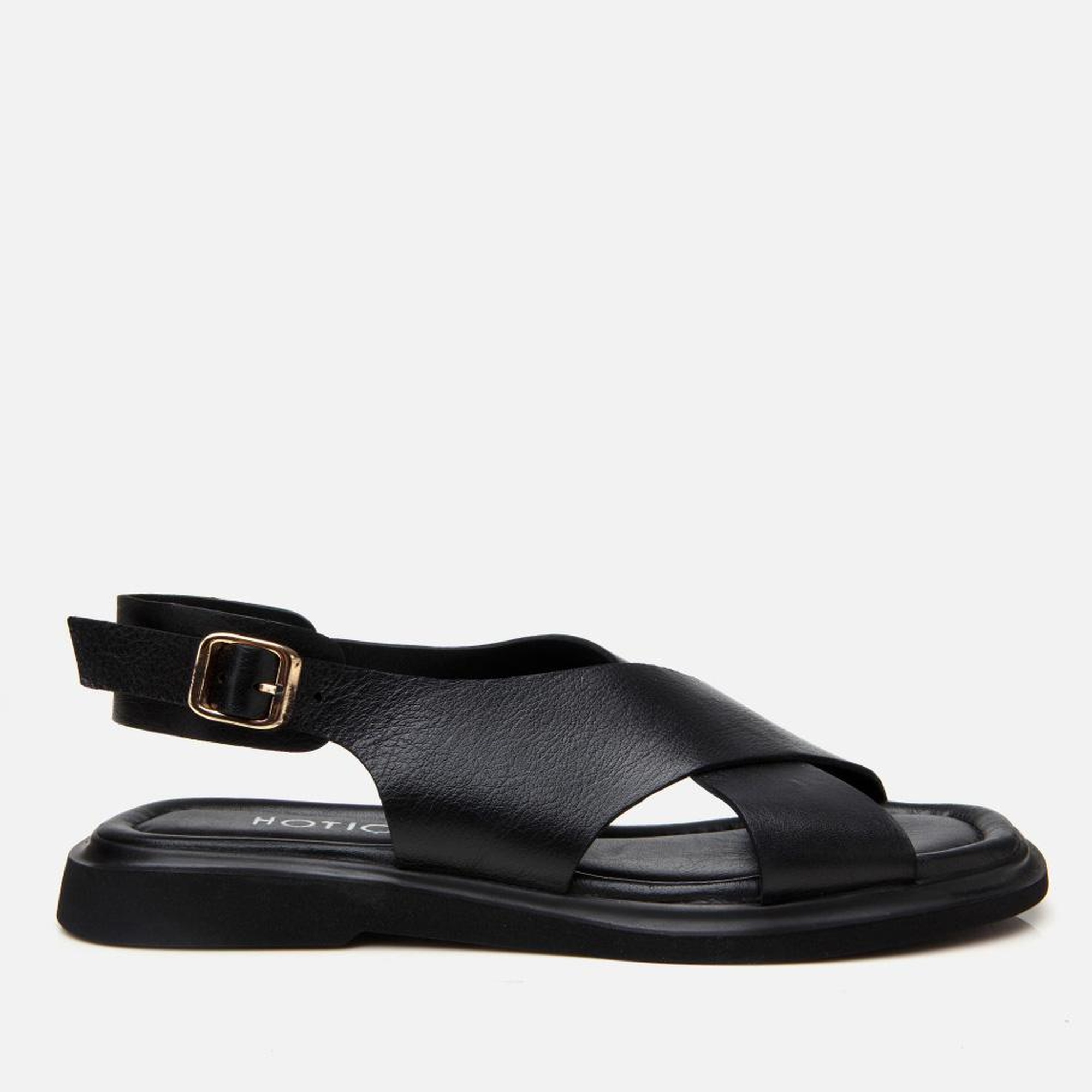 Kadın Deri Siyah Kemerli Düz Sandalet