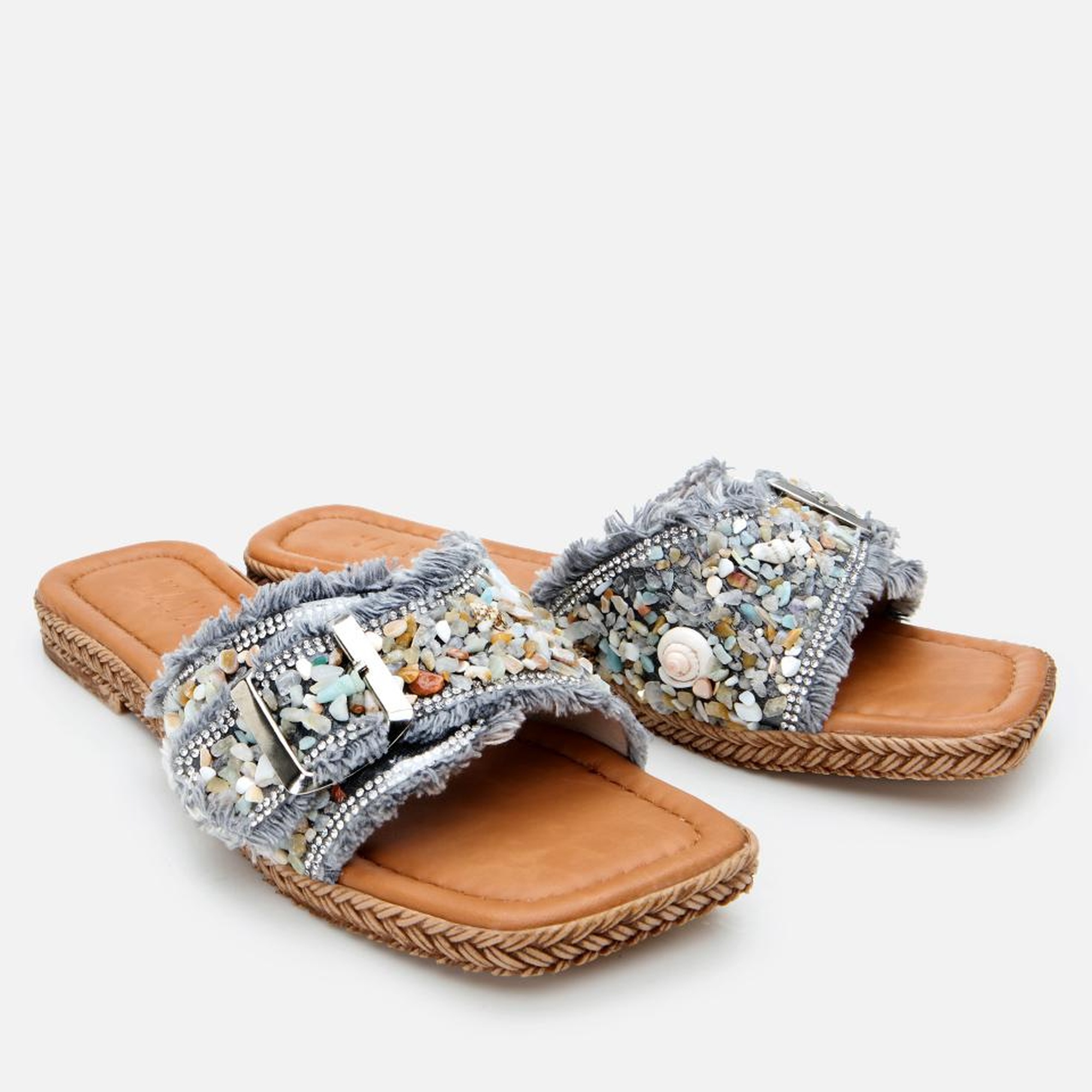 Kadın Gri Yaya Taşlı Terlik