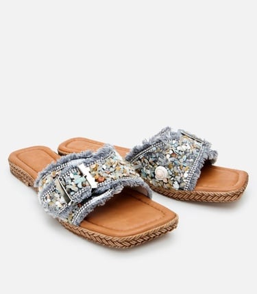  Kadın Gri Yaya Taşlı Terlik