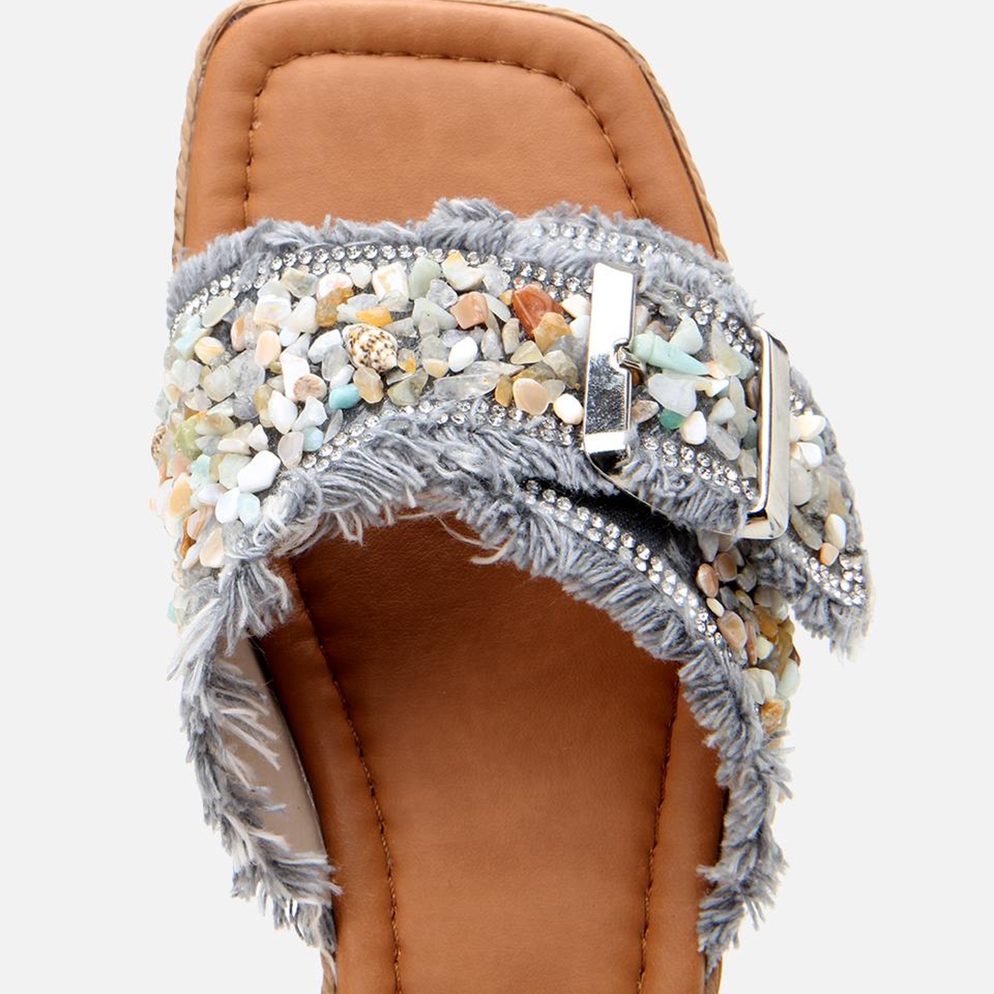 Kadın Gri Yaya Taşlı Terlik