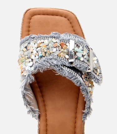  Kadın Gri Yaya Taşlı Terlik