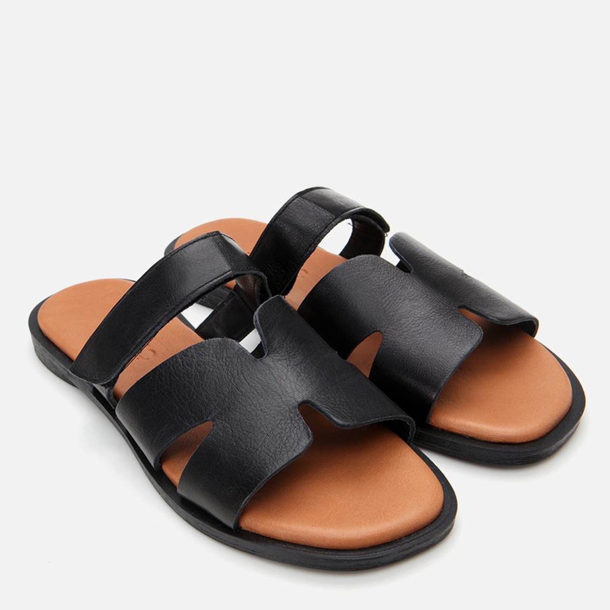 Kadın Deri Siyah Ayarlanabilir Düz Terlik