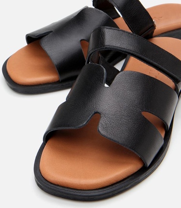  Kadın Deri Siyah Ayarlanabilir Düz Terlik