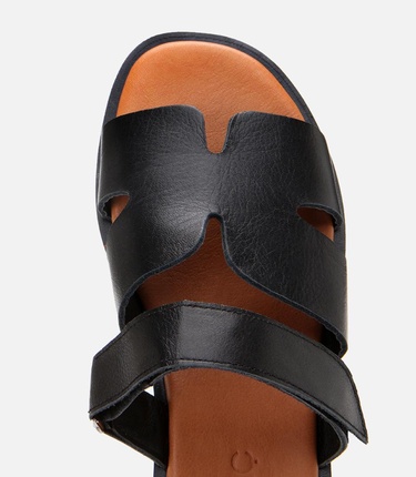  Kadın Deri Siyah Ayarlanabilir Düz Terlik