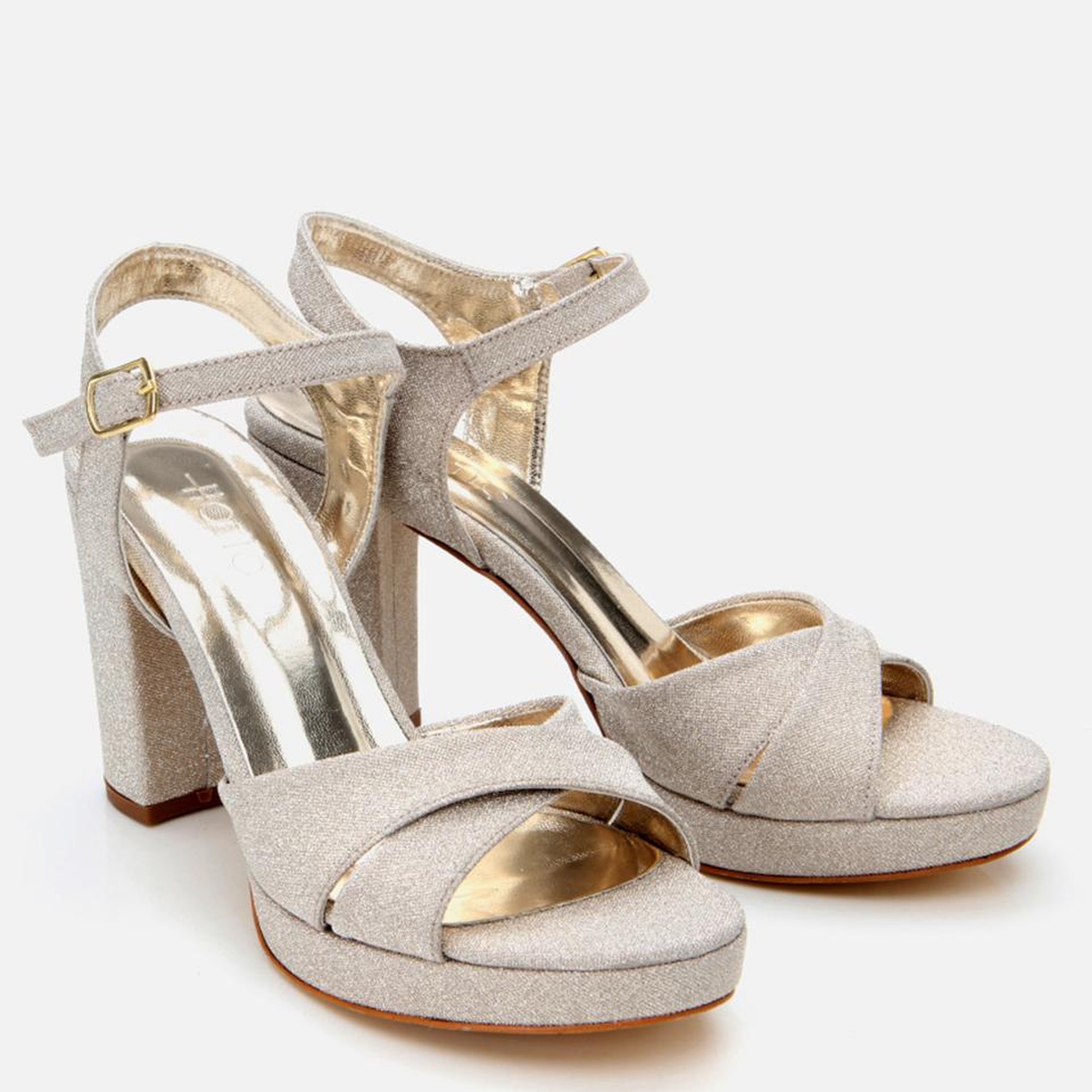 Kadın Gold Simli Abiye Yüksek Topuklu Sandalet