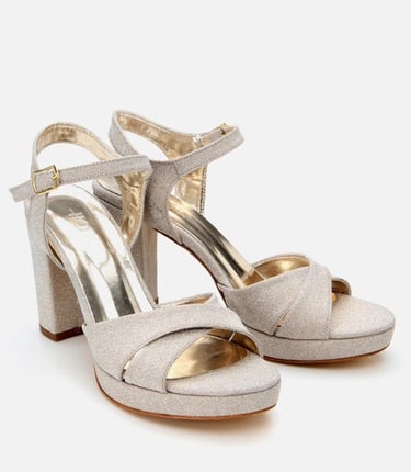  Kadın Gold Simli Abiye Yüksek Topuklu Sandalet