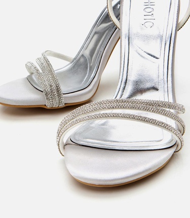  Kadın Lame Taşlı Abiye Yüksek Topuklu Sandalet