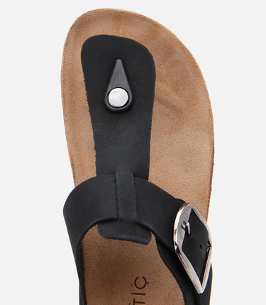  Kadın Nubuk Deri Siyah Kemerli Parmak Arası Terlik