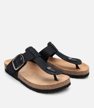  Kadın Nubuk Deri Siyah Kemerli Parmak Arası Terlik