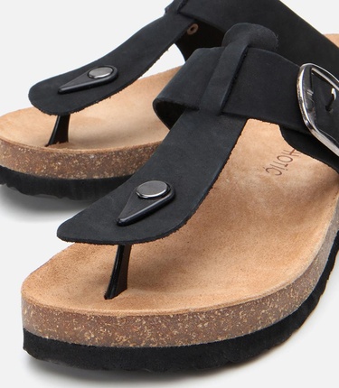  Kadın Nubuk Deri Siyah Kemerli Parmak Arası Terlik