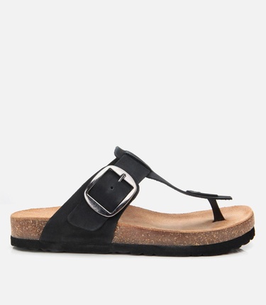  Kadın Nubuk Deri Siyah Kemerli Parmak Arası Terlik