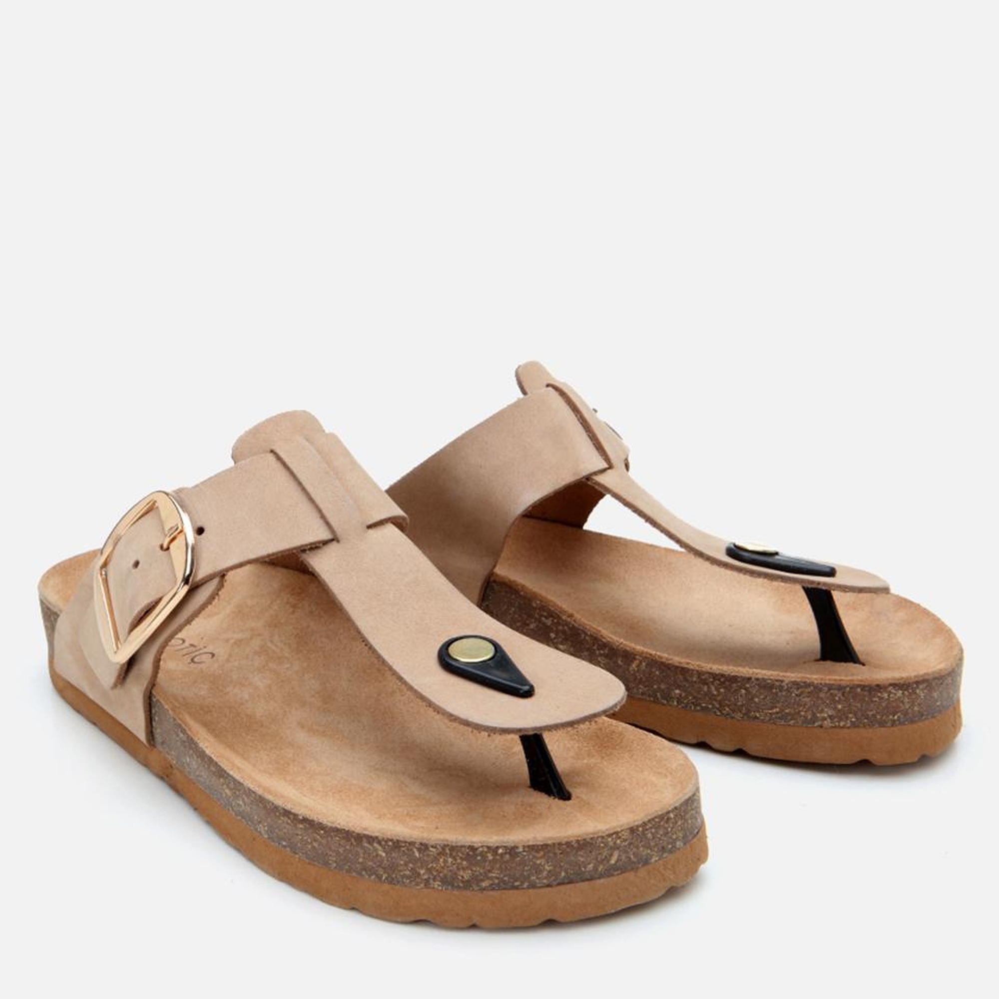 Kadın Nubuk Deri Bej Kemerli Parmak Arası Terlik