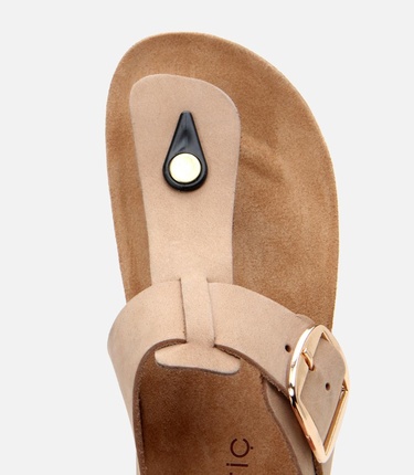  Kadın Nubuk Deri Bej Kemerli Parmak Arası Terlik