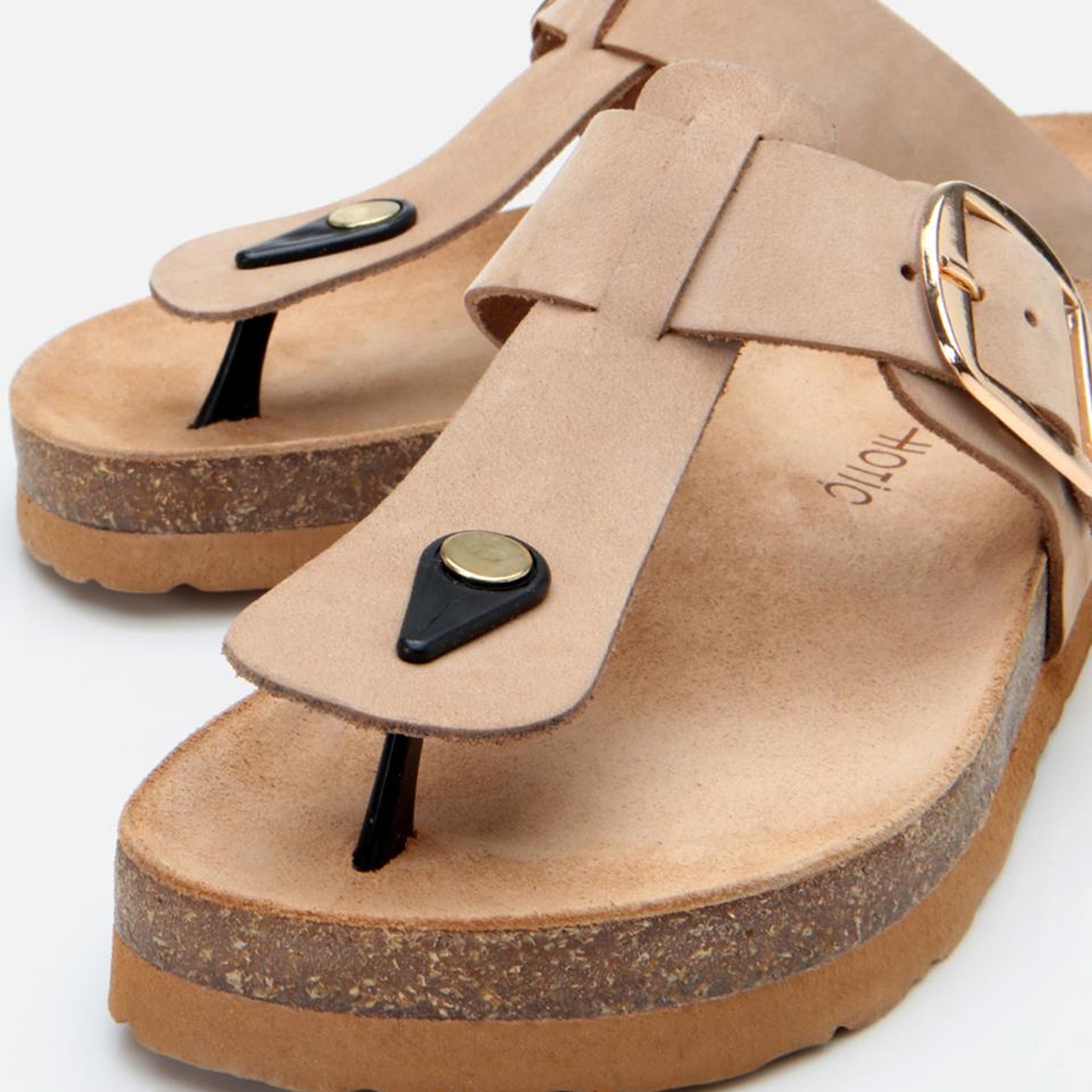 Kadın Nubuk Deri Bej Kemerli Parmak Arası Terlik