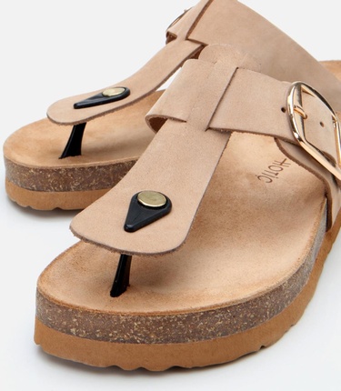  Kadın Nubuk Deri Bej Kemerli Parmak Arası Terlik