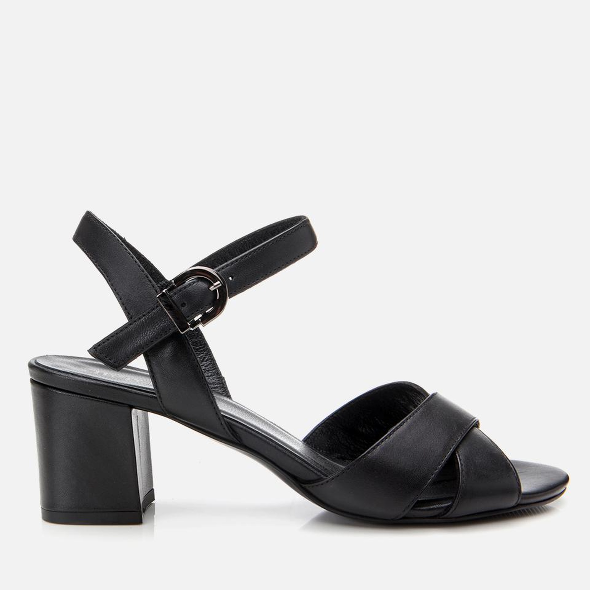 Kadın Deri Siyah Kemerli Kalın Topuklu Sandalet