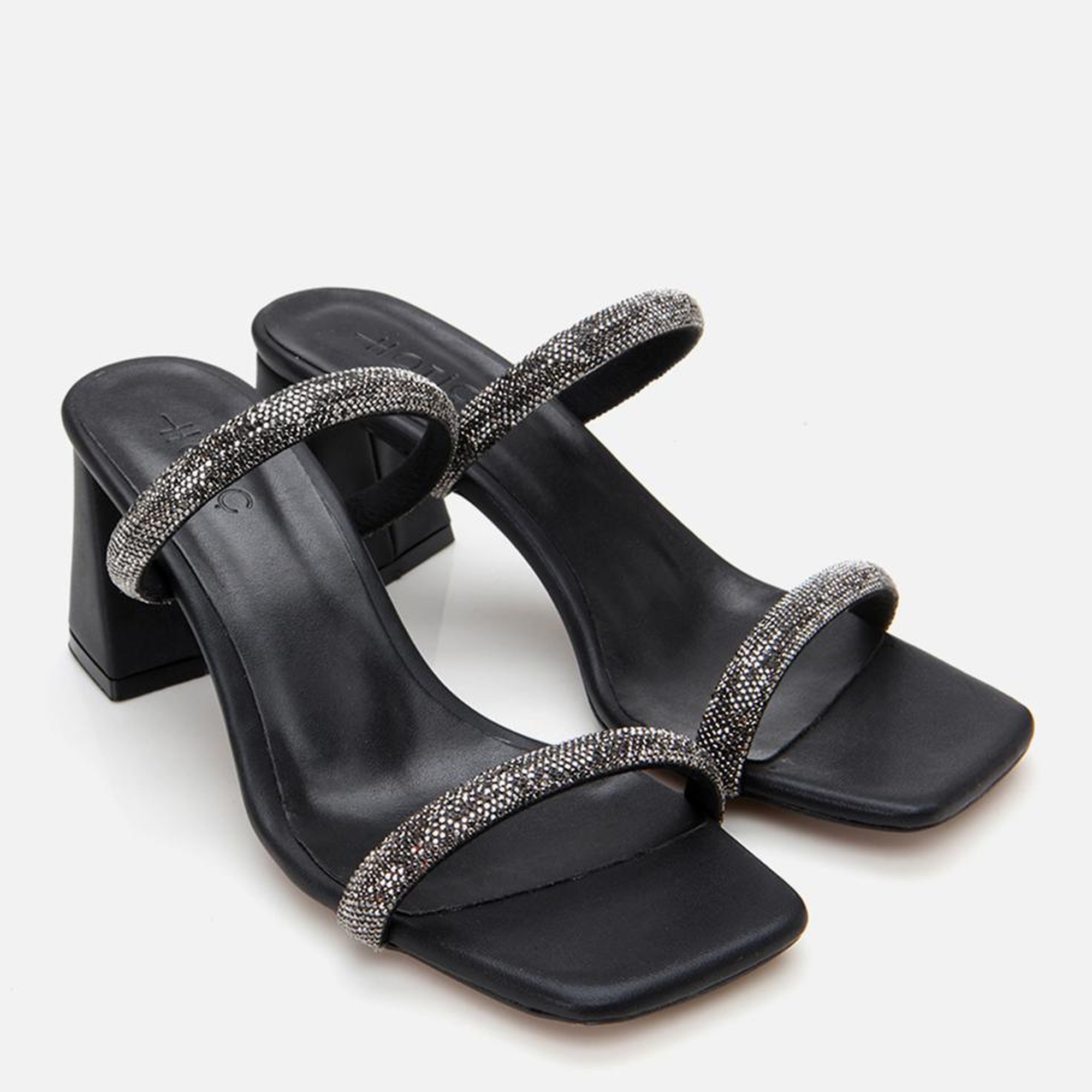 Kadın Siyah Taşlı Kalın Topuklu Terlik