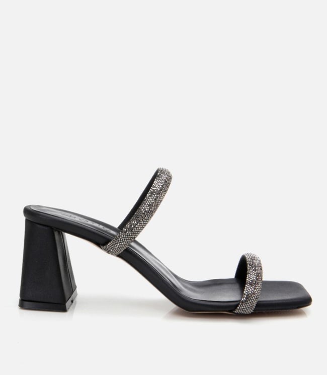  Kadın Siyah Taşlı Kalın Topuklu Terlik