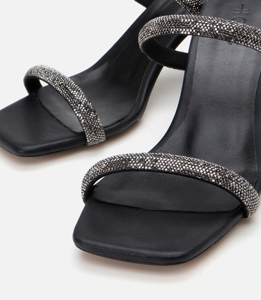  Kadın Siyah Taşlı Kalın Topuklu Terlik