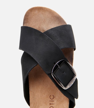  Kadın Nubuk Deri Siyah Kemerli Düz Terlik